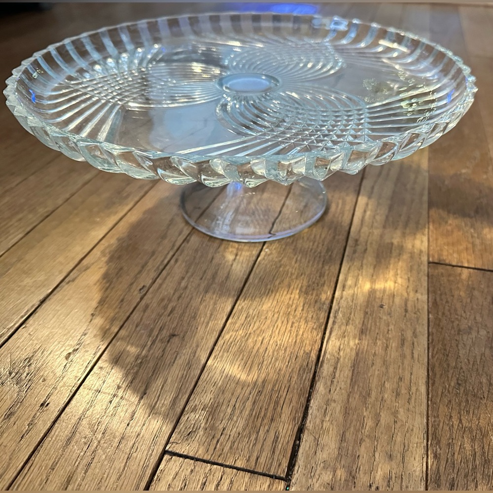 Vintage Crystal Clear Glass Cake Stand